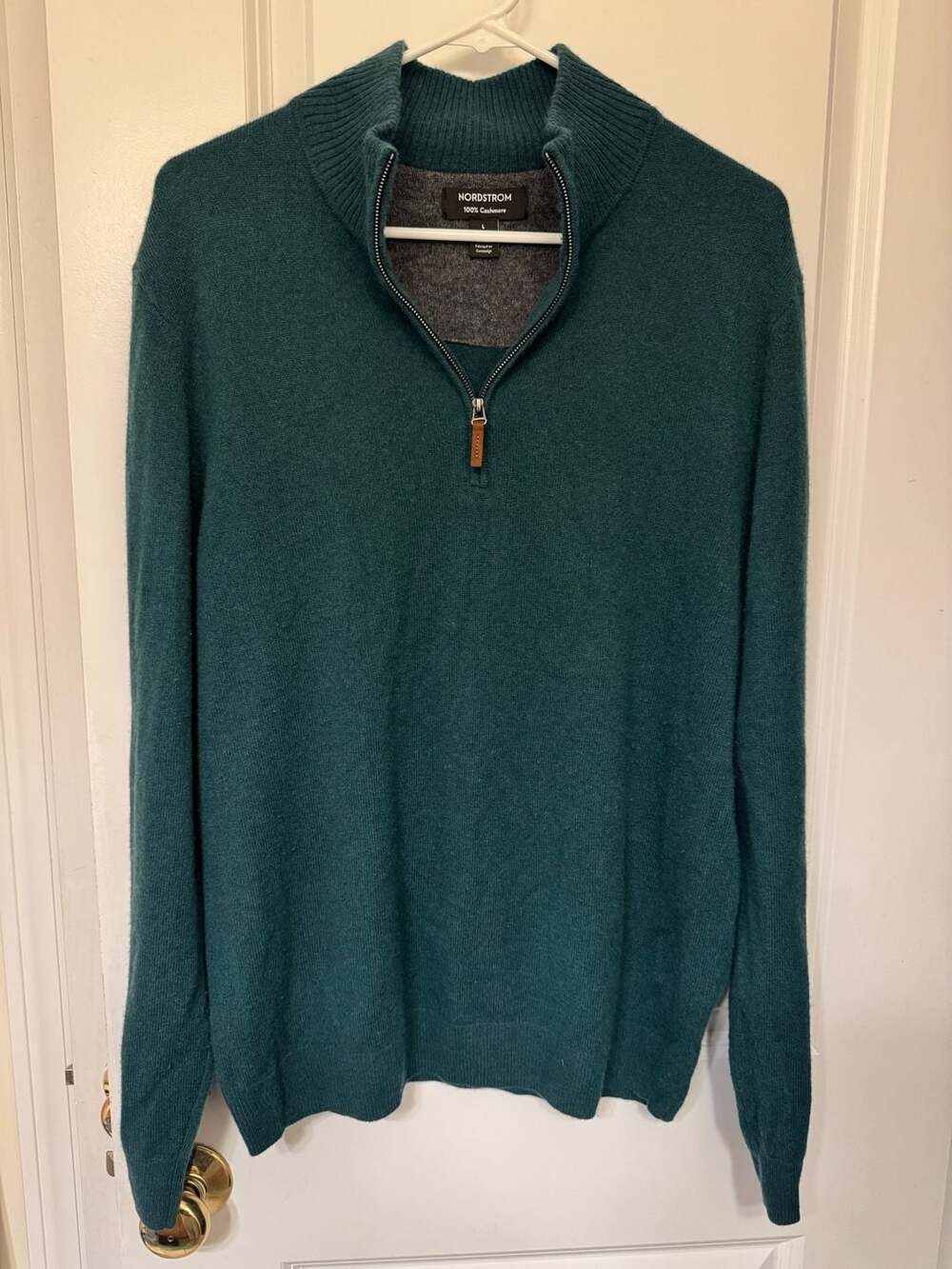 Nordstrom 100% Cashmere Quarter-Zip Sweater Size L Green